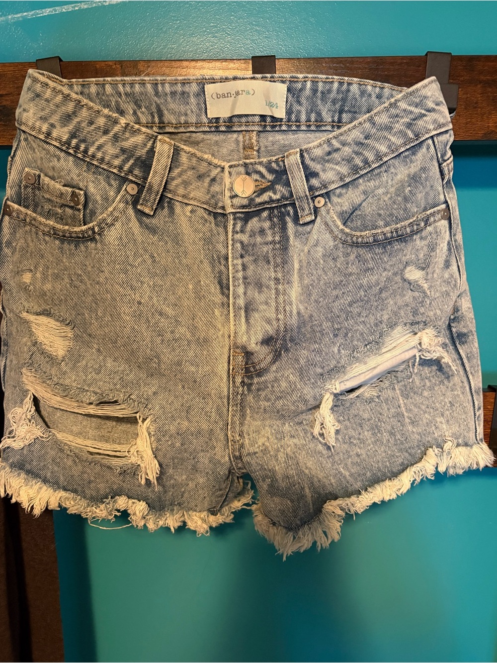 Light Wash Distressed Ban.Jara Denim Shorts - Women's